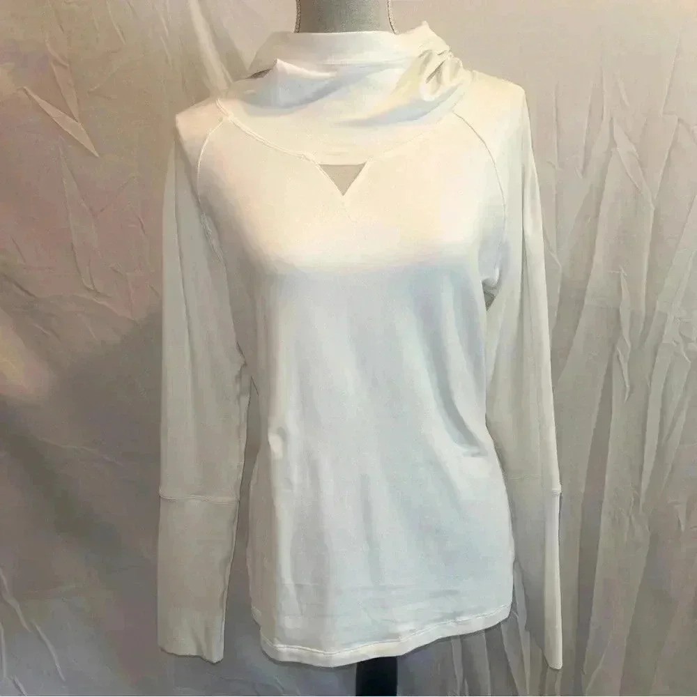 Lululemon White Funnel Neck Hoodie Thin Lightweight Layering Piece